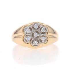 Yellow Gold Diamond Men's Ring - 14k Round Brilliant .25ctw Floral Cluster