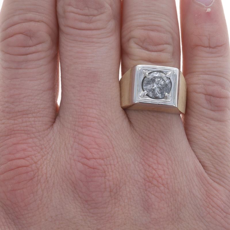Taille ronde Bague pour homme en or jaune avec diamant - 14k Solitaire brillant rond 3.08ct en vente