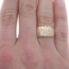 Yellow Gold Diamond Men's Ring - 14k Round Brilliant .30ctw Nugget Channel Set