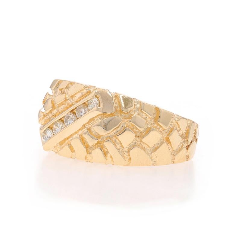 Brilliant Cut Yellow Gold Diamond Men's Ring - 14k Round Brilliant .30ctw Nugget Channel Set For Sale