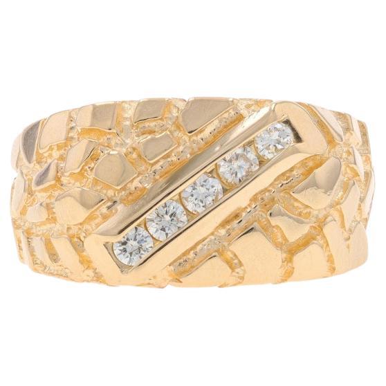 Yellow Gold Diamond Men's Ring - 14k Round Brilliant .30ctw Nugget Channel Set For Sale