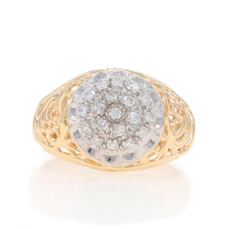 Dimensione: 11
Costo della taglia: Aumento di 2 taglie per $50 o Diminuzione di 1 taglia e mezza per $35

Contenuto metallico: Oro giallo 14k e oro bianco 14k

Informazioni su A. Stone

Diamanti naturali
Carati: .30ctw
Taglio: Rotondo