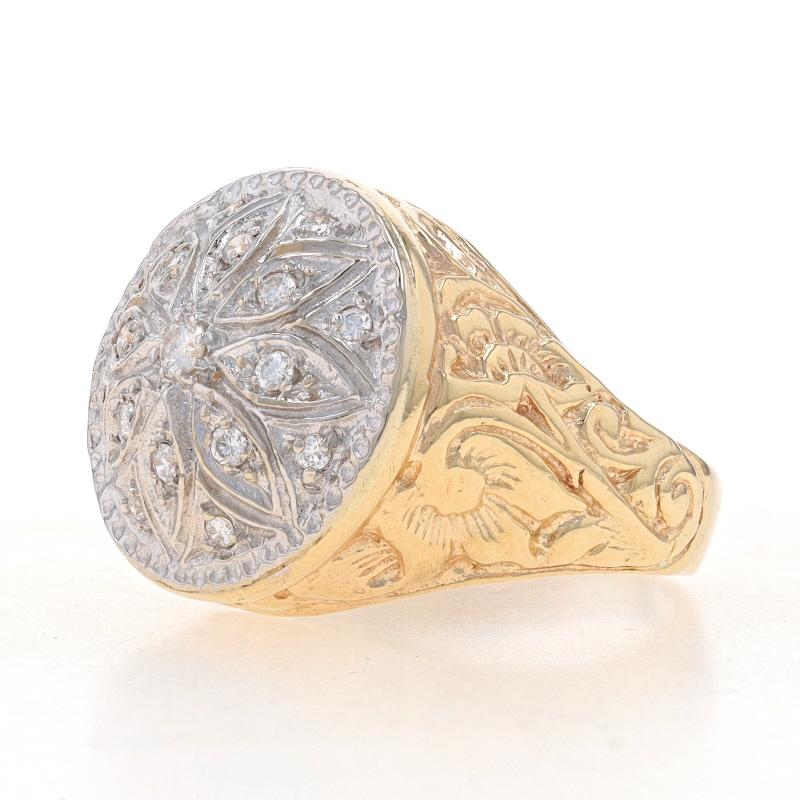 Yellow Gold Diamond Men's Ring - 14k Round Brilliant .40ctw Floral Medallion In Good Condition For Sale In Greensboro, NC