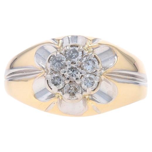 Men's Bold Round Diamond Cluster Wide Band Ring 14 Karat Yellow and ...