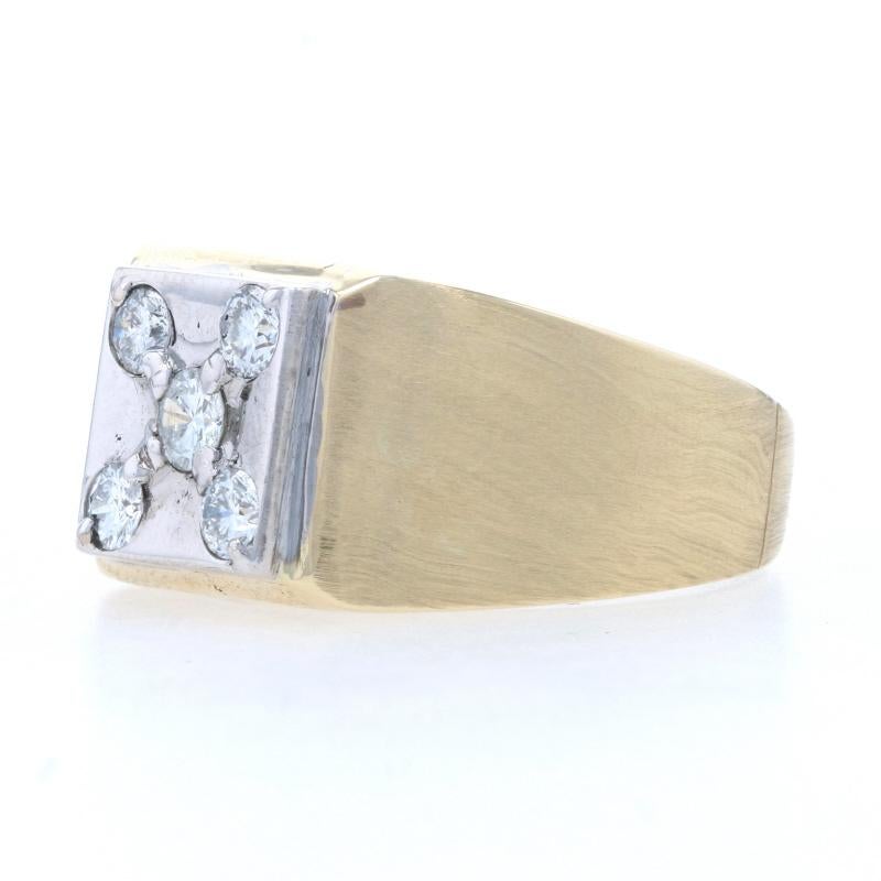 Round Cut Yellow Gold Diamond Men's Ring - 14k Round Brilliant .57ctw Cluster Brushed Dice For Sale