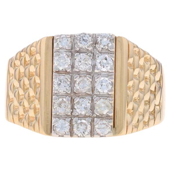 Yellow Gold Diamond Men's Ring - 14k Round Brilliant .75ctw Cluster For Sale