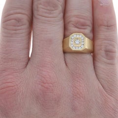 Yellow Gold Diamond Men's Ring - 18k Round Brilliant .60ctw Channel Set Halo