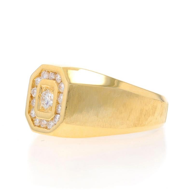 Round Cut Yellow Gold Diamond Men's Ring - 18k Round Brilliant .60ctw Channel Set Halo For Sale