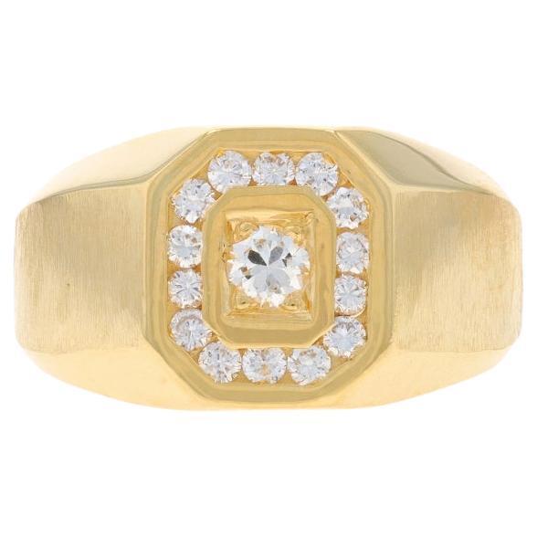 Bague pour homme en or jaune - 18k Brilliante ronde .60ctw Channel Set Halo