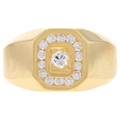 Gelbgold Diamant Herrenring - 18k Rund Brillant .60ctw Channel Set Halo