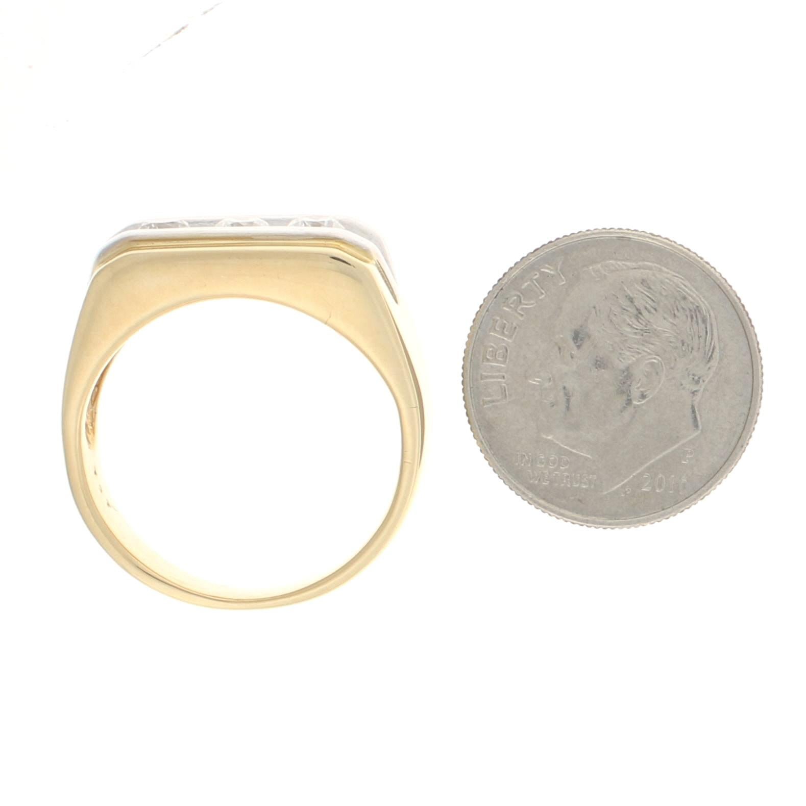 Uncut Yellow Gold Diamond Men's Three-Stone Ring, 14k Round Brilliant Cut .51ctw