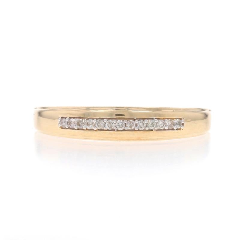 Size: 12
Sizing Fee: Down 1 size for $30

Metal Content: 10k Yellow Gold & 10k White Gold

Stone Information

Natural Diamond
Carat(s): .10ctw
Cut: Round Brilliant
Color: I - J
Clarity: I2

Total Carats: .10ctw

Measurements

Face Height (north to