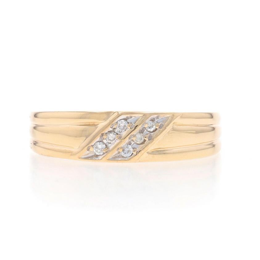 Size: 9 1/2
Sizing Fee: Up 2 sizes for $35 or Down 1 size for $35

Metal Content: 10k Yellow Gold & 10k White Gold

Stone Information

Natural Diamonds
Carat(s): .05ctw
Cut: Round Brilliant
Color: H - I
Clarity: SI2 - I1

Style: Wedding Band with