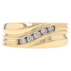 Fede nuziale da uomo in oro giallo con diamanti - Anello rotondo da 0,25 ct. 14k con incastonatura a canale