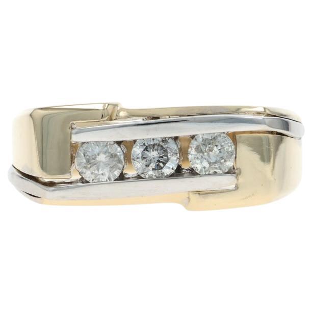 Yellow Gold Diamond Men's Wedding Band - 14k Round .60ctw Three-Stone Ring