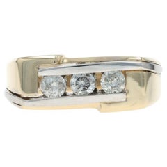 Yellow Gold Diamond Men's Wedding Band - 14k Round .60ctw Three-Stone Ring