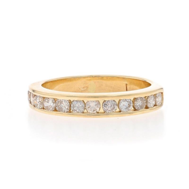 Size: 9
Sizing Fee: Up 1 size for $50 or Down 1/2 a size for $40

Metal Content: 14k Yellow Gold

Stone Information

Natural Diamonds
Carat(s): .84ctw
Cut: Round Brilliant
Color: M - N
Clarity: I1 - I2

Total Carats: .84ctw

Style: Wedding Band with