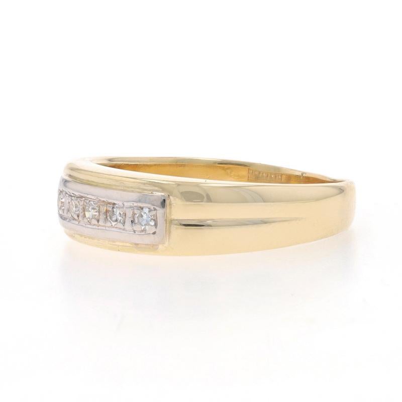 Yellow Gold Diamond Men's Wedding Band - 14k Single Cut .12ctw Five-Stone Ring For Sale 1