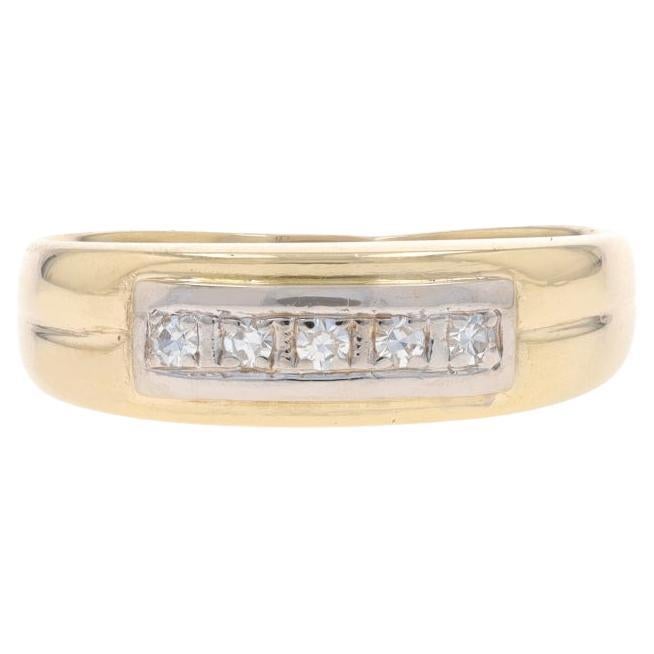 Yellow Gold Diamond Men's Wedding Band - 14k Single Cut .12ctw Five-Stone Ring For Sale