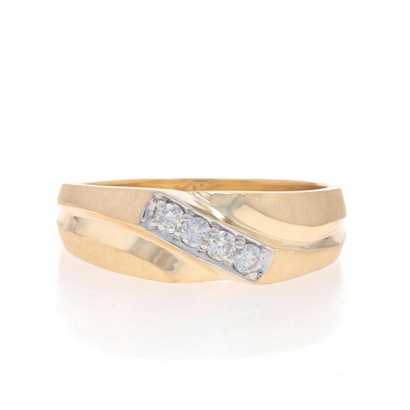 Size: 13
Sizing Fee: Up 3 sizes for $50 or Down 3 sizes for $40

Metal Content: 14k Yellow Gold & 14k White Gold

Stone Information

Natural Diamonds
Carat(s): 1/3ctw
Cut: Round Brilliant
Color: G - H
Clarity: I1

Total Carats: 1/3ctw

Style: