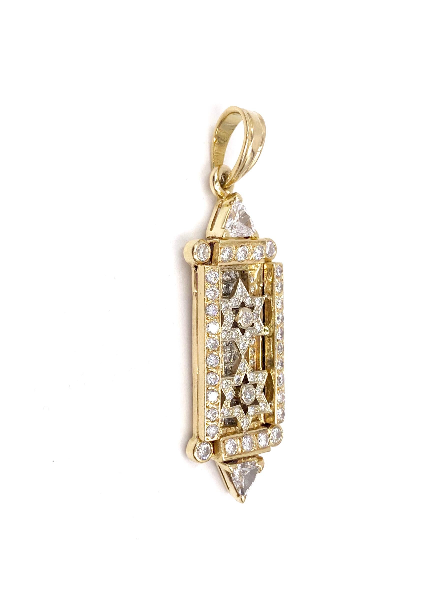 Yellow Gold Diamond Mezuzah Star of David Pendant In Good Condition In Pikesville, MD