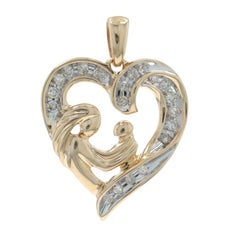 Gelbgold Diamant Mutter & Kind Herz Anhänger 10k Single .25ctw Familie Liebe