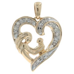 Pendentif coeur mère & Child en or jaune 10k Single .25ctw Family Love