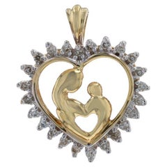Yellow Gold Diamond Mother & Child Heart Pendant 10k SingleCt .20ctw Family Love