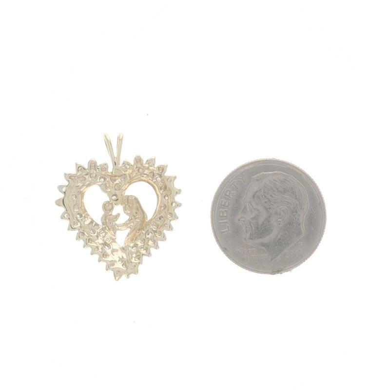 Yellow Gold Diamond Mother & Child Pendant 10k SingleCt .20ctw Family Love Heart In Excellent Condition For Sale In Greensboro, NC