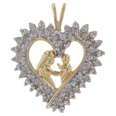 Yellow Gold Diamond Mother & Child Pendant 10k SingleCt .20ctw Family Love Heart