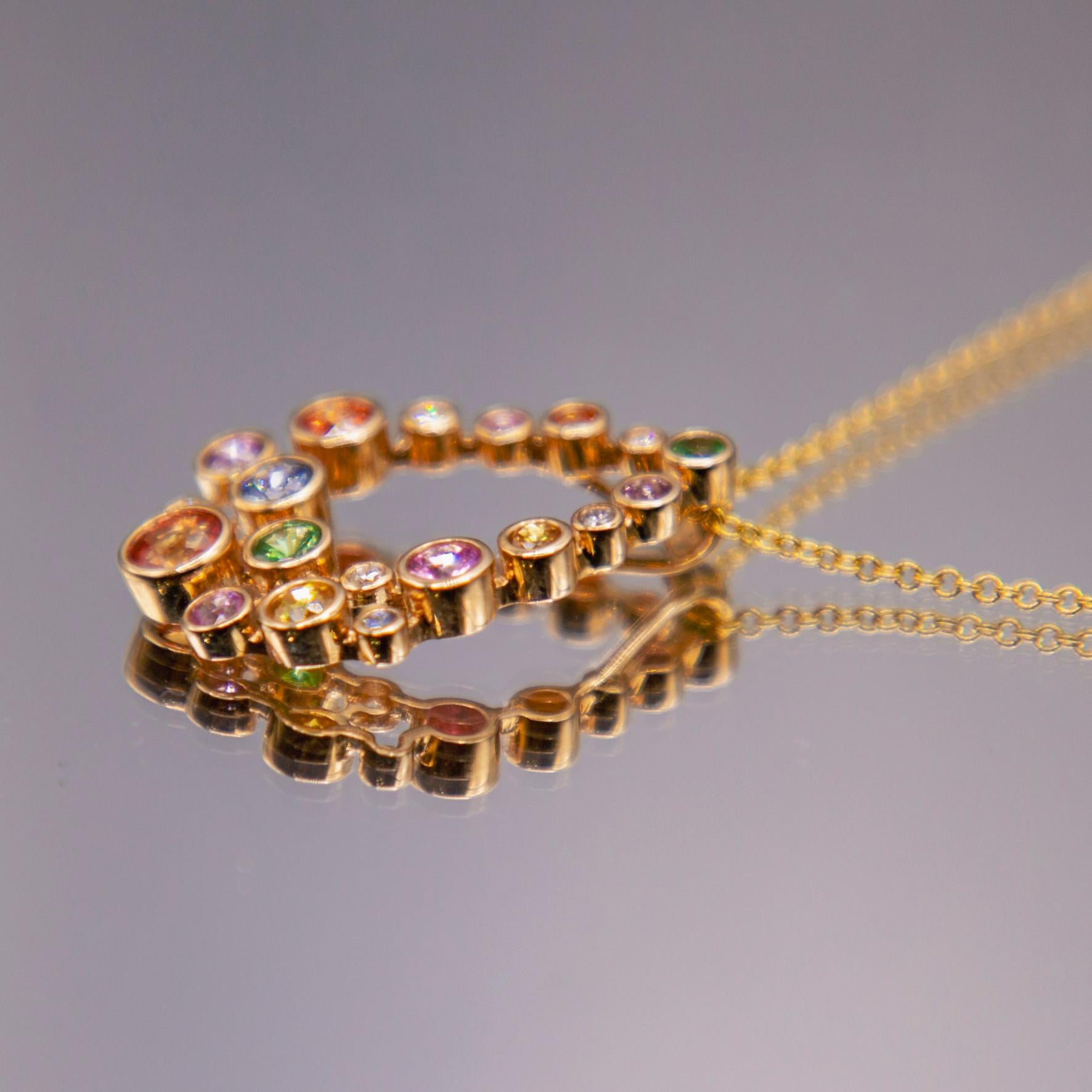 Gelbgold-Diamant- Multi-Gem-Anhänger (Rundschliff) im Angebot