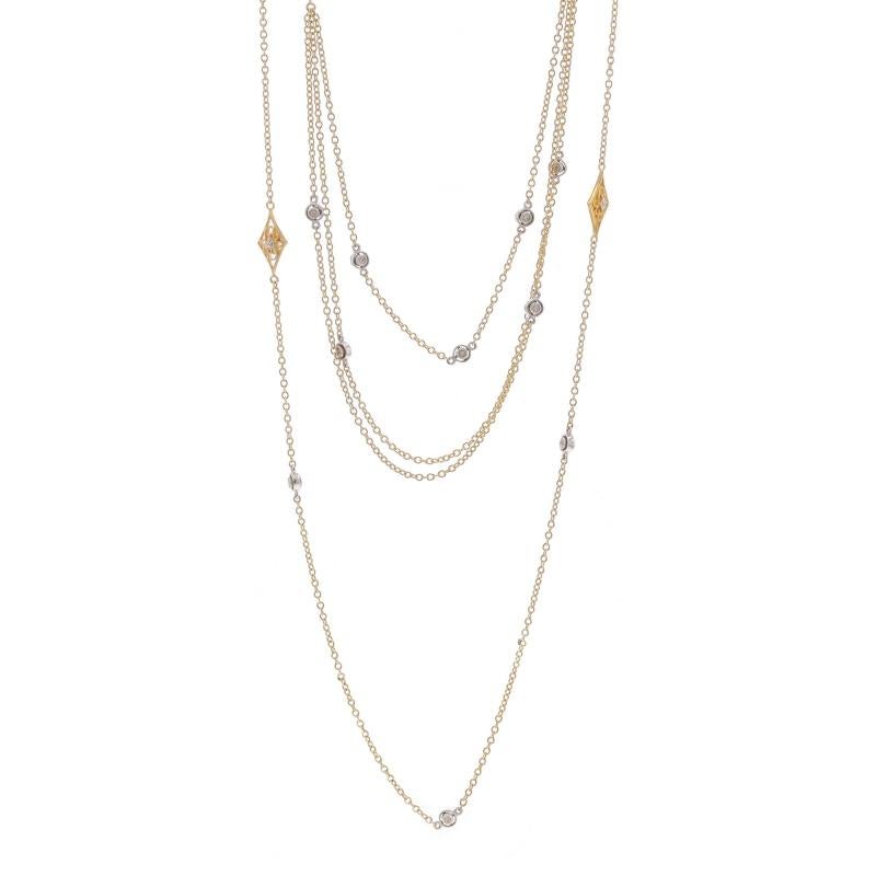 Marke: Gabriel & Co.
Design/One: Multistrand-Halskette

Metallgehalt: 14k Gelbgold & 14k Weißgold

Informationen zu Stein
Natürliche Diamanten
Karat(e): .12ctw
Schliff: Runder Brillant
Farbe: H - I
Reinheit: SI1 - SI2

Karat gesamt: .12ctw

Stil: