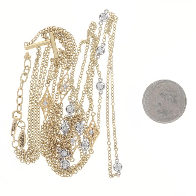 Mehrstrangige Halskette aus Gelbgold mit Diamanten - 14k rund .12ctw Station verstellbar Damen im Angebot