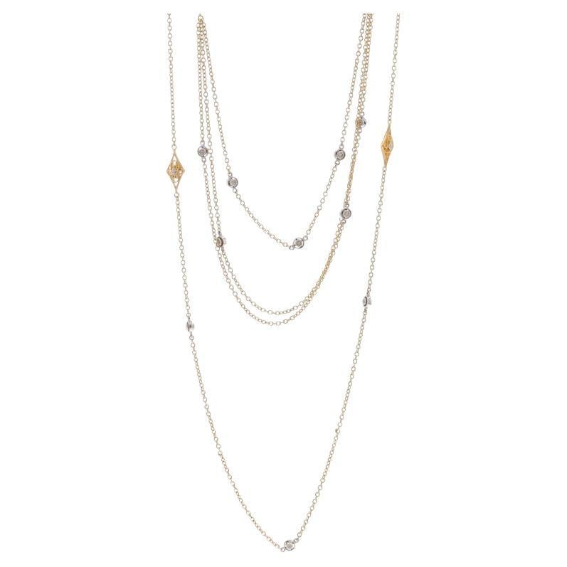 Yellow Gold Diamond Multistrand Necklace - 14k Round .12ctw Station Adjustable