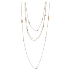 Yellow Gold Diamond Multistrand Necklace - 14k Round .12ctw Station Adjustable