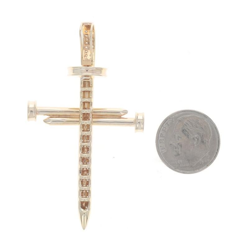 Yellow Gold Diamond Nails Cross Men's Pendant - 10k Round 1.00ctw Faith Bling In Excellent Condition For Sale In Greensboro, NC