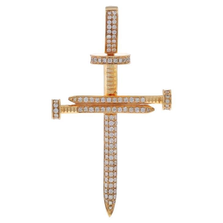 Yellow Gold Diamond Nails Cross Men's Pendant - 10k Round 1.00ctw Faith Bling