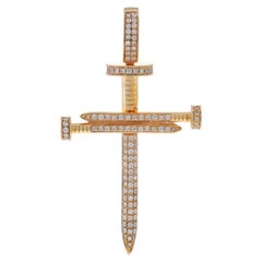 Colgante de oro amarillo con diamantes en forma de cruz para hombre - 10k redondo 1.00ctw Faith Bling