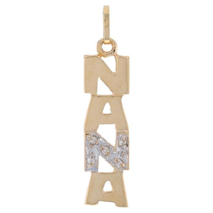 Yellow Gold Diamond Nana Pendant - 14k Single Cut Grandmother Grandma's Gift For Sale