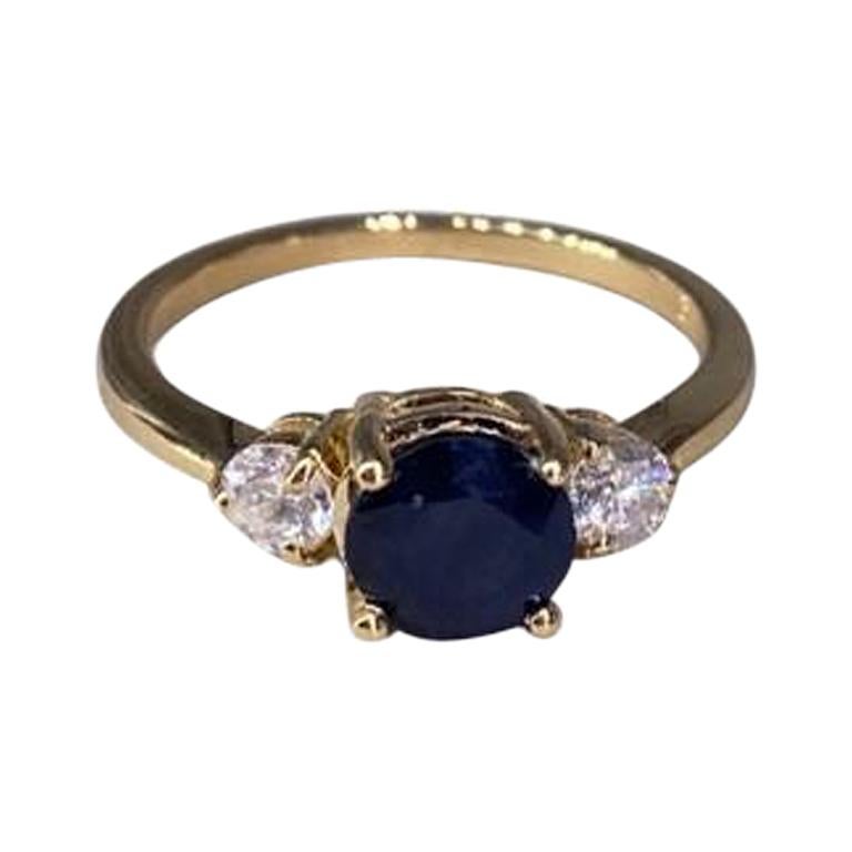 Yellow Gold Diamond Natural Blue Sapphire Ring for Her For Sale