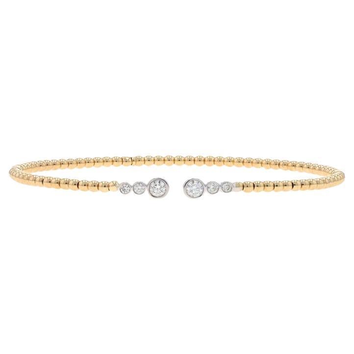 Yellow Gold Diamond Negative Space Flex Bangle Bracelet 6 1/4" - 14k Rnd .29ctw For Sale