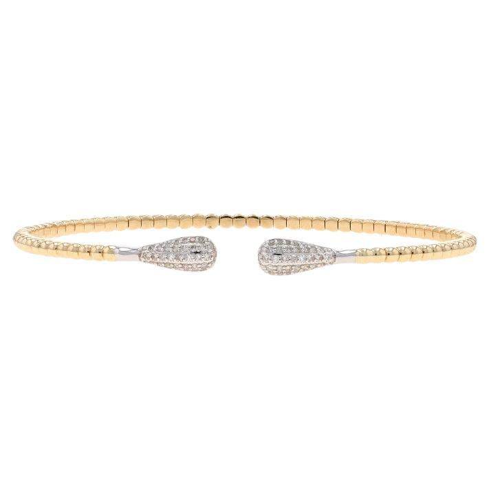 Yellow Gold Diamond Negative Space Flex Bangle Bracelet 6 3/4" - 14k .32ctw For Sale