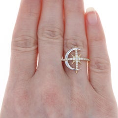 Yellow Gold Diamond North Star Crescent Moon Ring, 14k Round Brilliant .23ctw