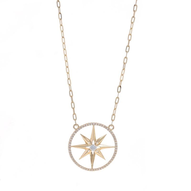 Metal Content: 14k Yellow Gold

Stone Information
Natural Diamonds
Carat(s): .25ctw
Cut: Round Brilliant (center) & Single
Color: G
Clarity: VS1 - VS2

Total Carats: .25ctw

Chain Style: Paperclip
Necklace Style: Chain
Fastening Type: Lobster Claw