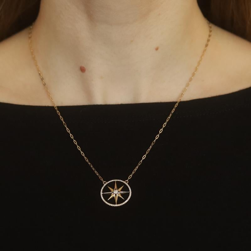 Yellow Gold Diamond North Star Necklace 14k Rd.25ctw Celestial Circle Adjustable In New Condition In Greensboro, NC
