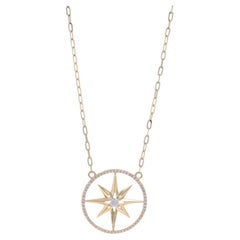 Yellow Gold Diamond North Star Necklace 14k Rd.25ctw Celestial Circle Adjustable