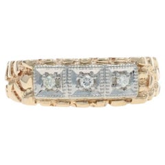 Yellow Gold Diamond Nugget Men's Ring - 10k Round Brilliant Three-Stone