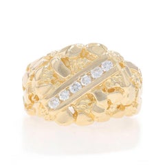 Yellow Gold Diamond Nugget Men's Ring - 14k Round .24ctw Channel Set Six-Stone