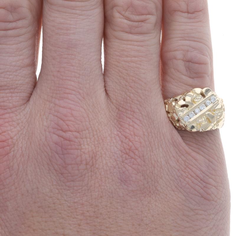 Round Cut Yellow Gold Diamond Nugget Men's Ring - 14k Round .24ctw Channel Set Six-Stone For Sale