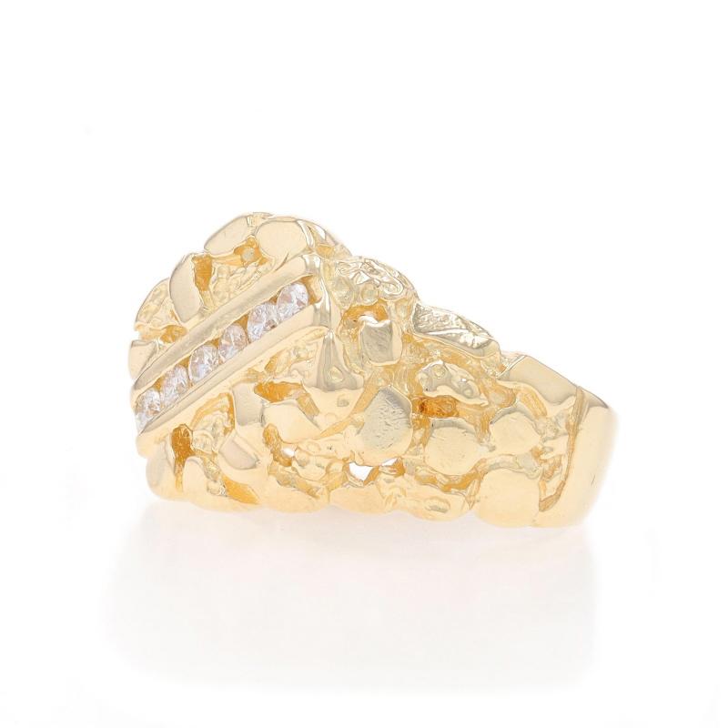Yellow Gold Diamond Nugget Men's Ring - 14k Round .24ctw Channel Set Six-Stone In Excellent Condition For Sale In Greensboro, NC